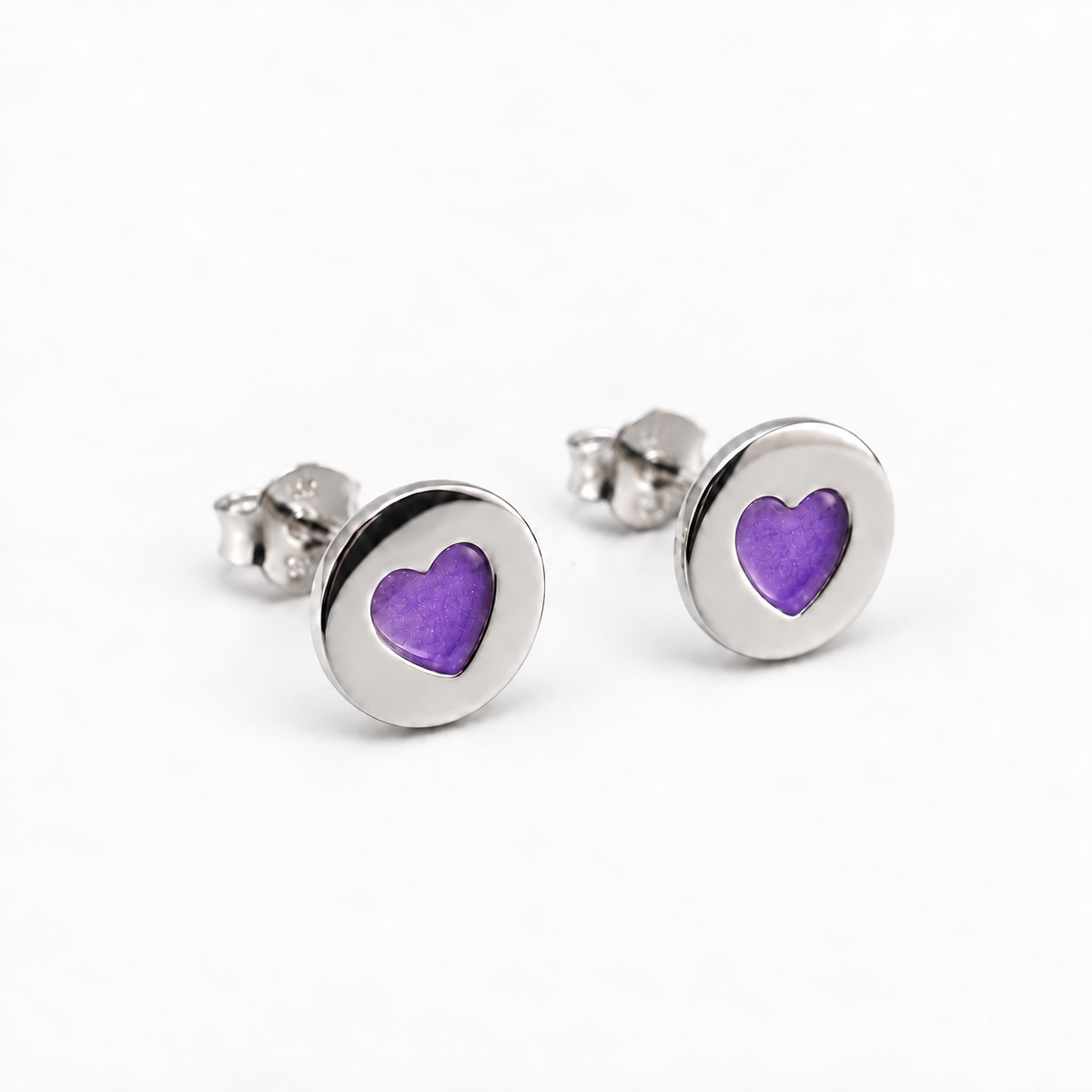 tiny heart disc ashes earrings — Purple, hidden ashes