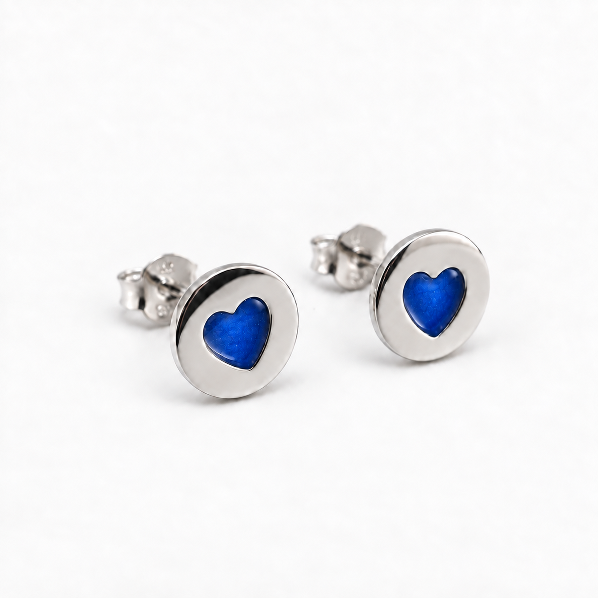 tiny heart disc ashes earrings — Sapphire, hidden ashes