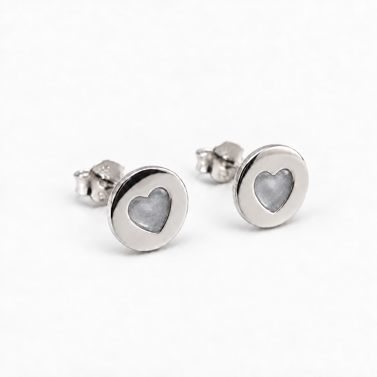 tiny heart disc ashes earrings — Silver, hidden ashes