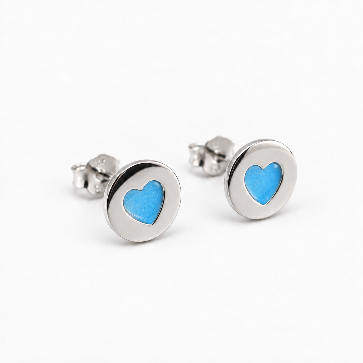 Tiny Heart Disc Ashes Earrings — Sky Blue, hidden ashes