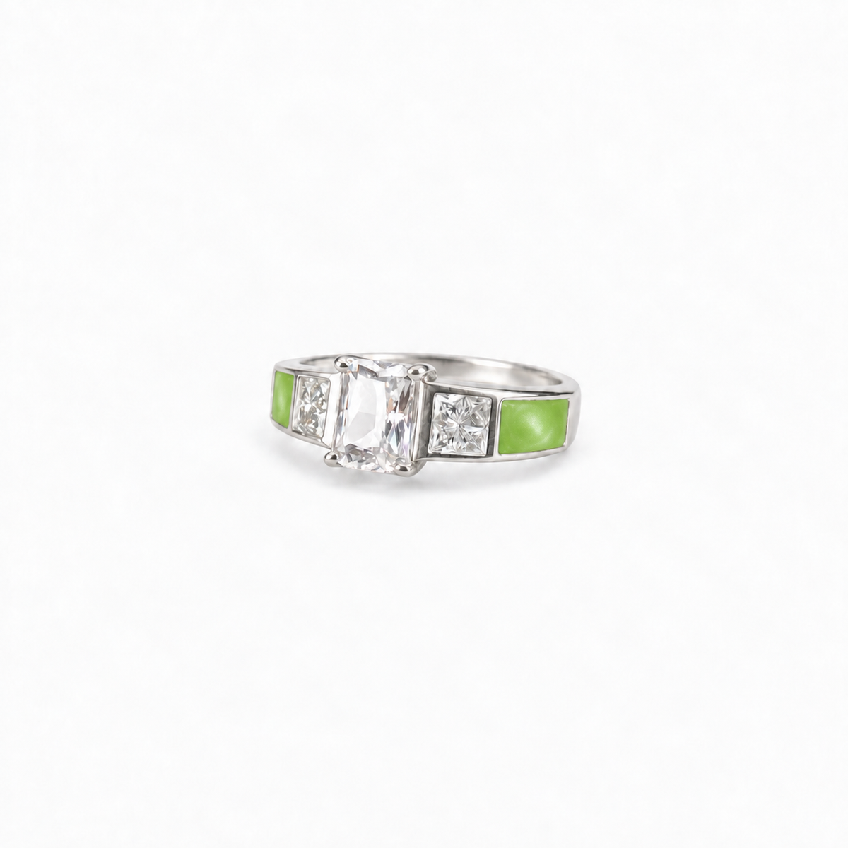 trilogy silver ashes ring in Apple Green, hidden inclusions