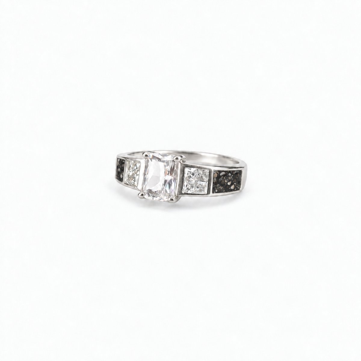 trilogy silver ashes ring in Midnight, visible inclusions