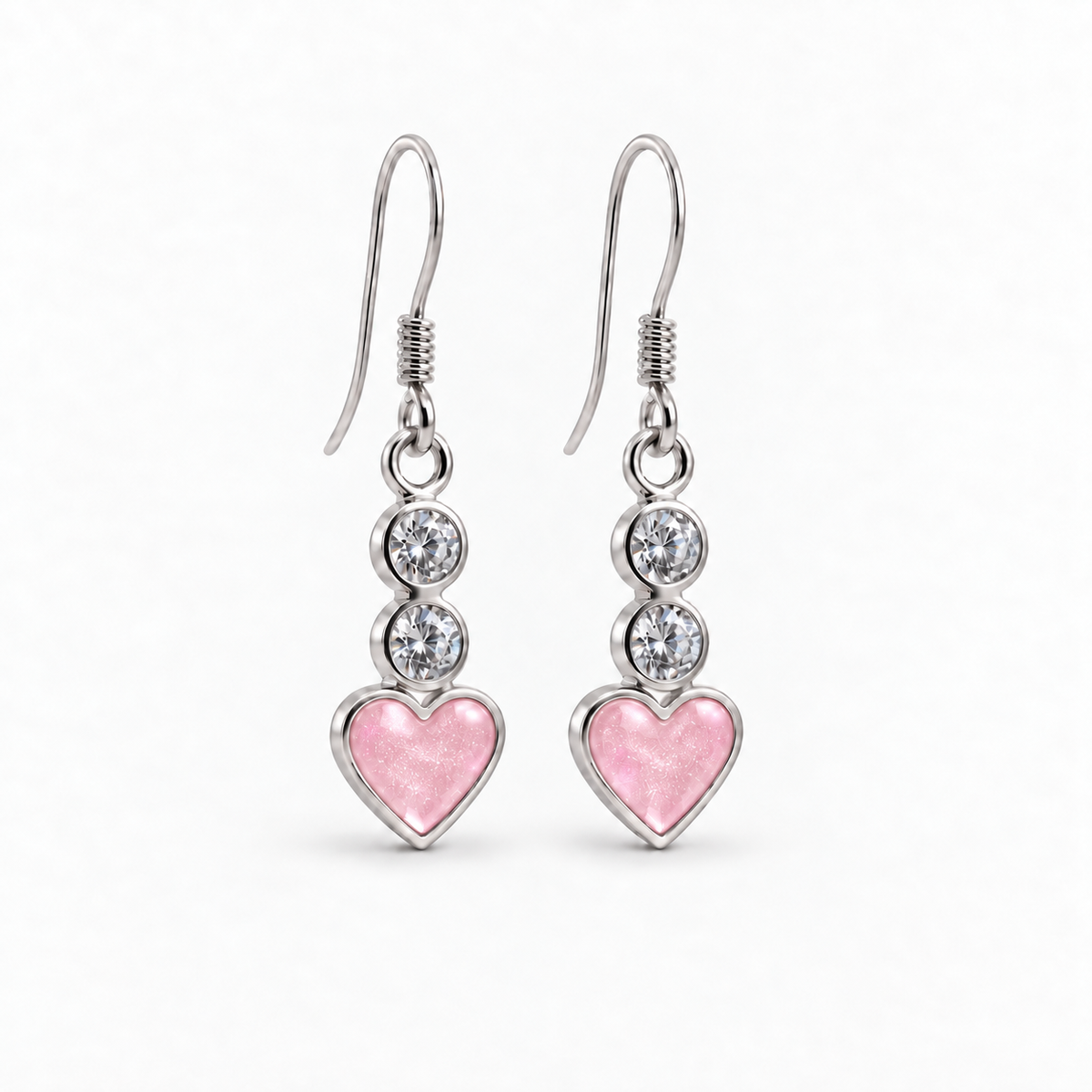 twin crystal heart drop ashes earrings — Pink, hidden ashes