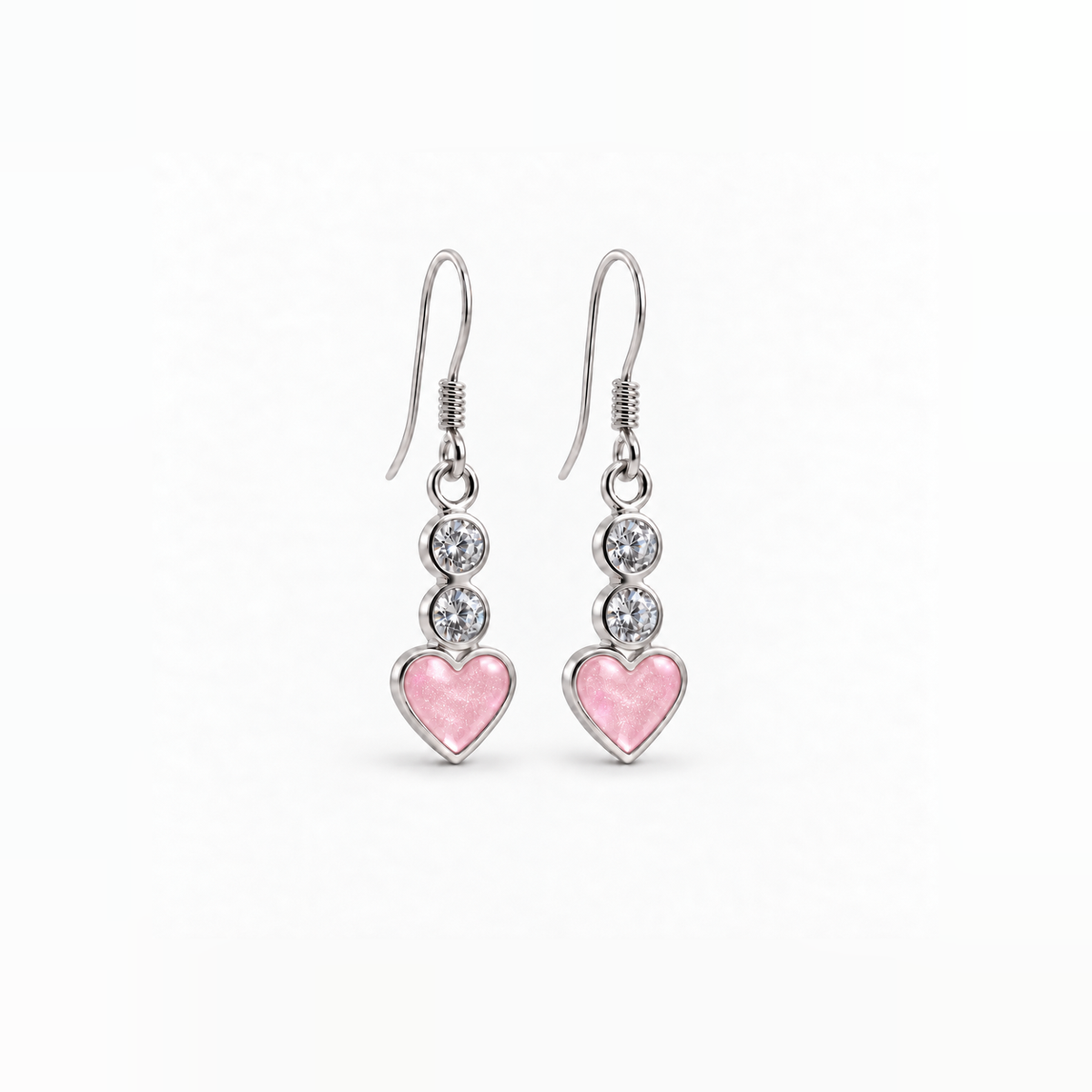 twin crystal heart drop ashes earrings — Pink, hidden ashes