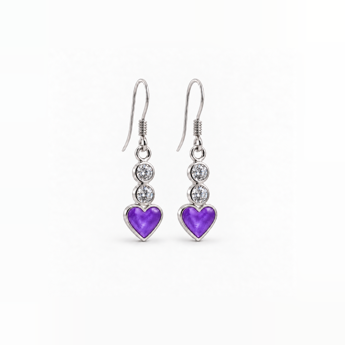twin crystal heart drop ashes earrings — Purple, hidden ashes