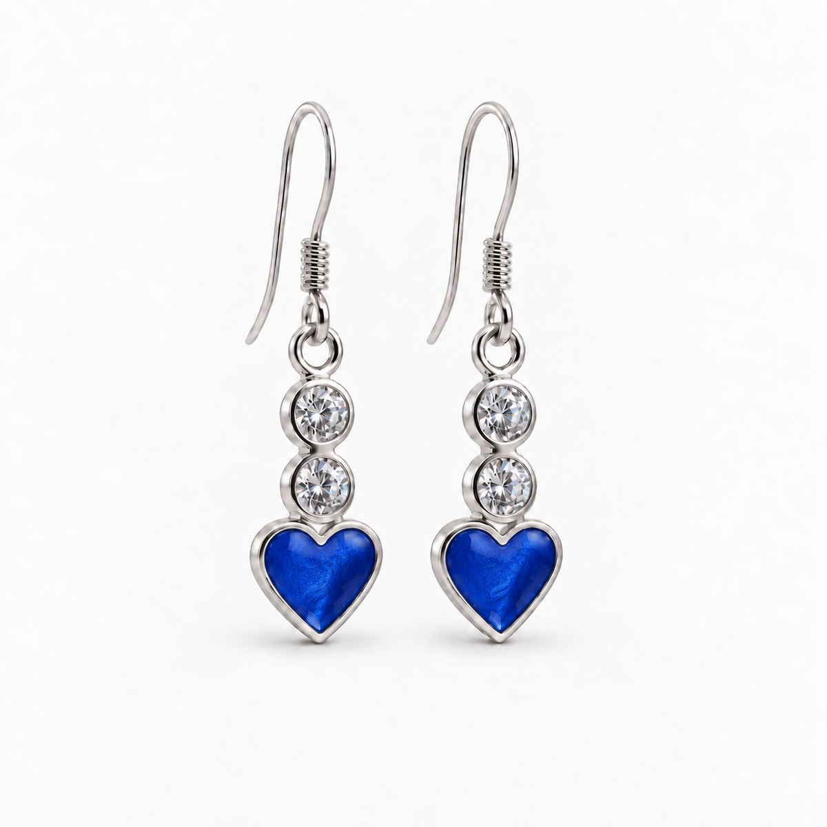twin crystal heart drop ashes earrings — Sapphire, hidden ashes
