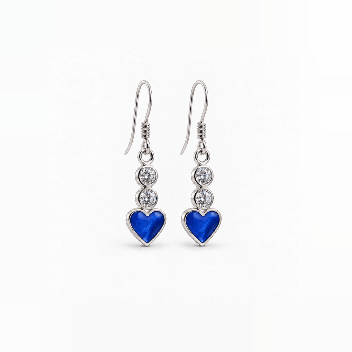 twin crystal heart drop ashes earrings — Sapphire, hidden ashes