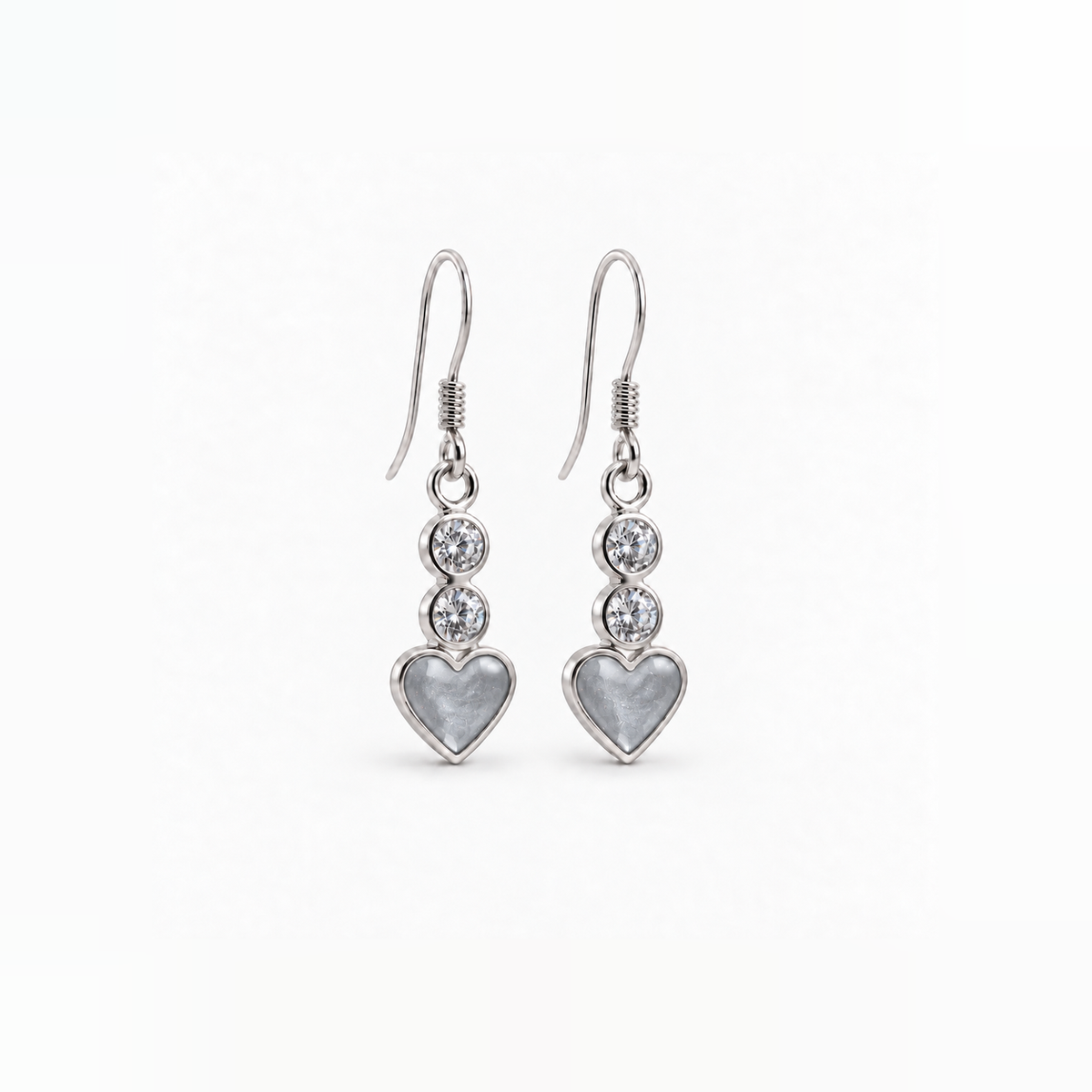 twin crystal heart drop ashes earrings — Silver, hidden ashes