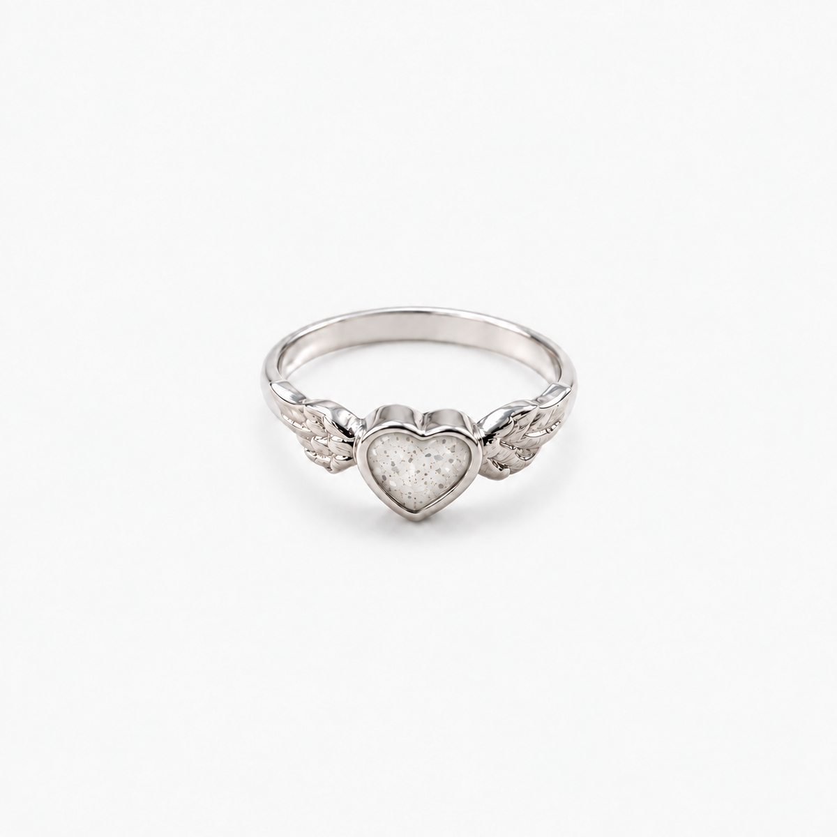 Winged Heart Ashes Ring — Pearl, visible ashes