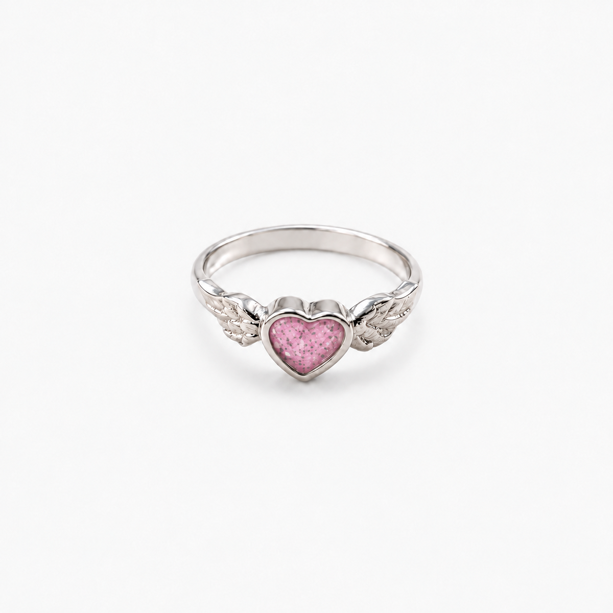 Winged Heart Ashes Ring — Pink, visible ashes