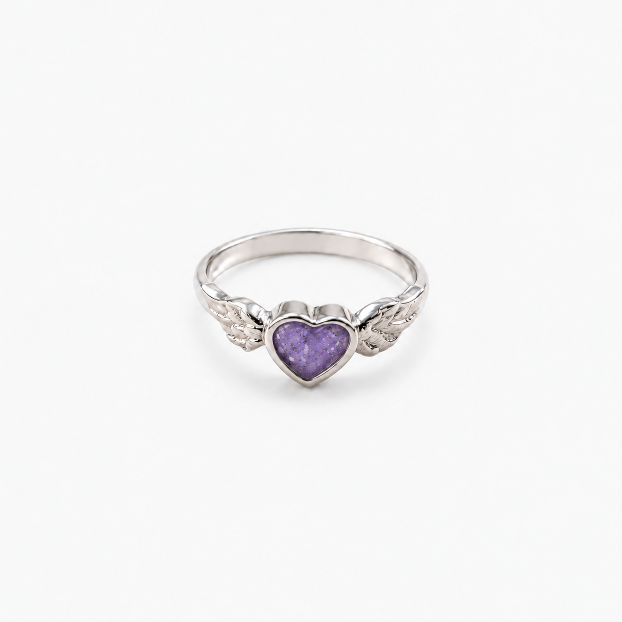 Winged Heart Ashes Ring — Purple, visible ashes