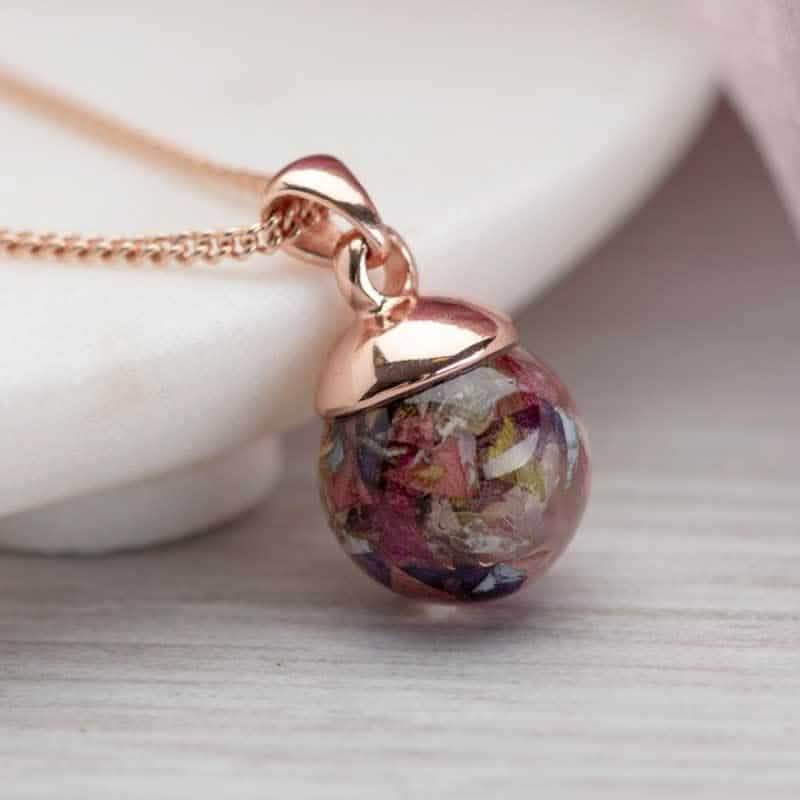 Flower Rose Gold Necklace | Dried Flower Jewellery | Featherlings UK