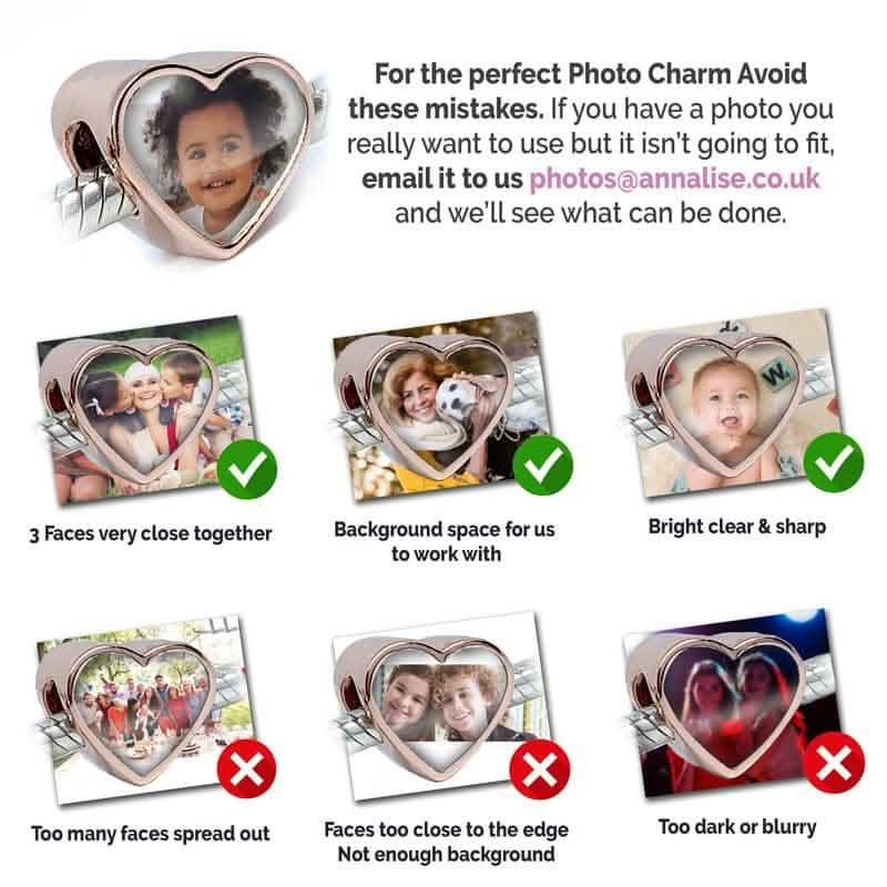 Gold engraved photo charm | Rose Gold Photo Charm | Featherlings UK