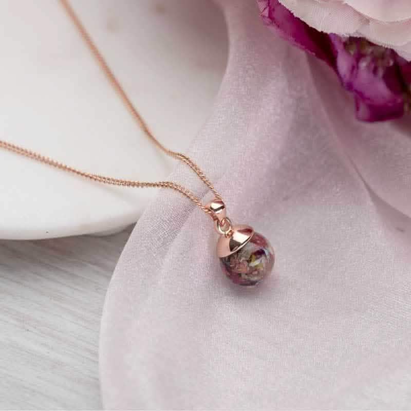 Flower Rose Gold Necklace | Dried Flower Jewellery | Featherlings UK