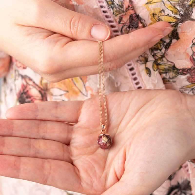 Flower Rose Gold Necklace | Dried Flower Jewellery | Featherlings UK