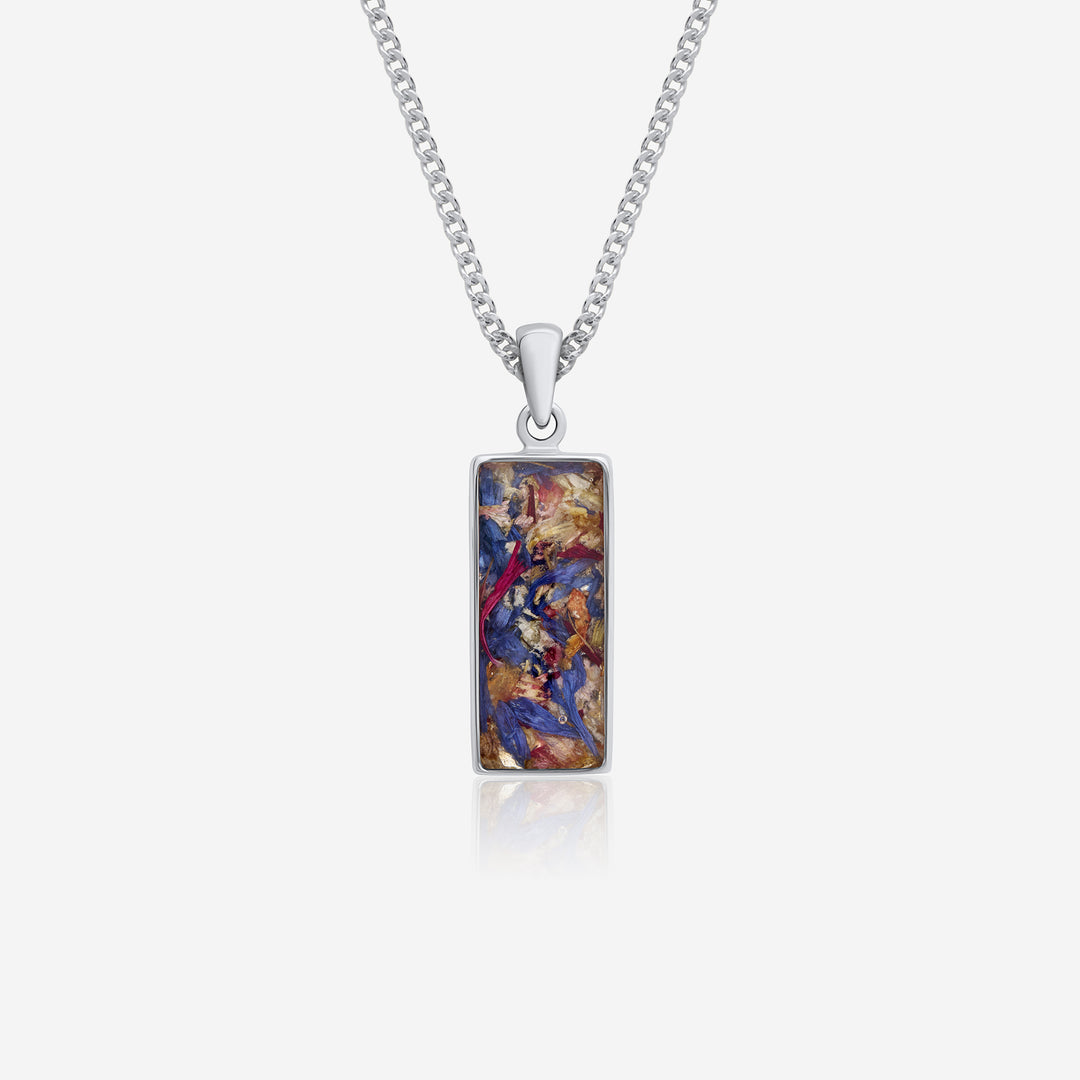 Flower Rectangle Silver Necklace | Dried Flower Jewellery | Featherlings UK