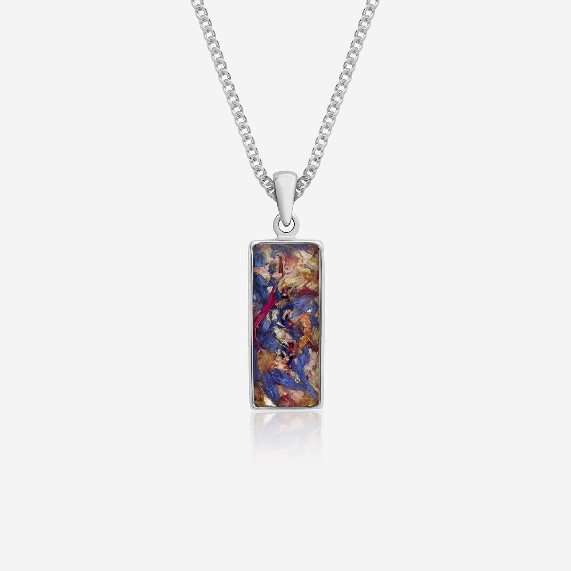 Flower Rectangle Silver Necklace | Dried Flower Jewellery | Featherlings UK