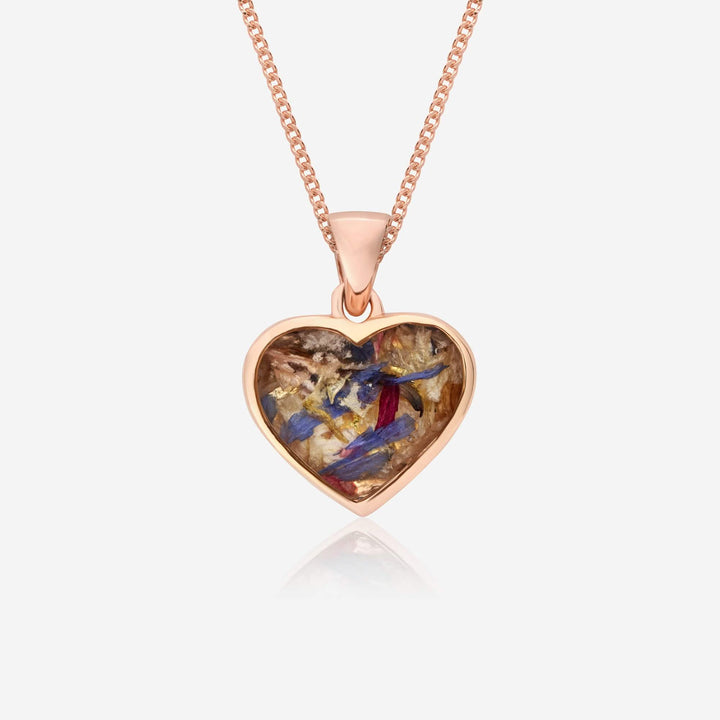 Flower Rose Gold Heart Necklace | Dried Flower Jewellery | Featherlings UK