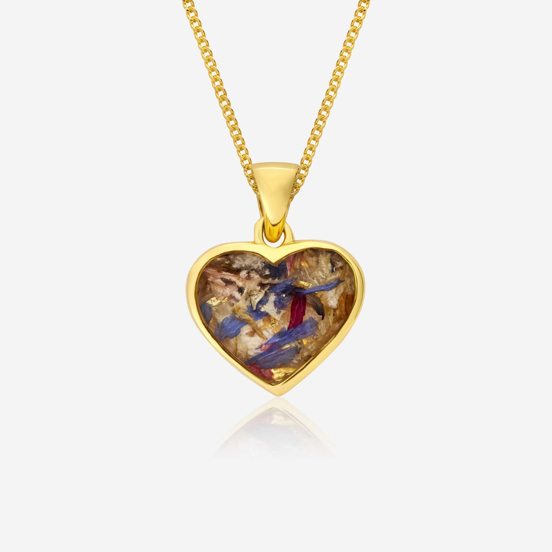 Flower Yellow Gold Heart Necklace | Dried Flower Jewellery | Featherlings UK