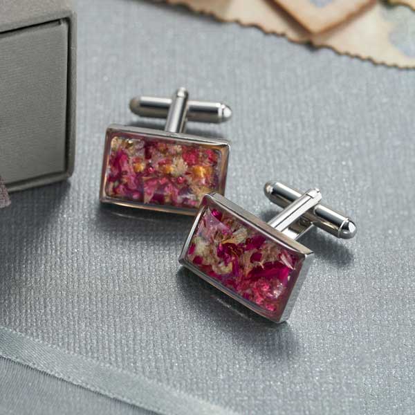 Flower Rectangle Cufflinks | Dried Flower Jewellery | Featherlings UK