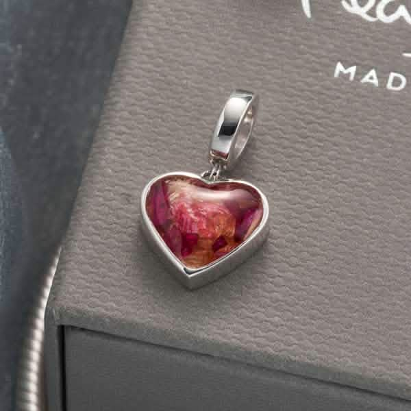 Flower Silver Heart Dangle Charm | Dried Flower Jewellery | Featherlings UK