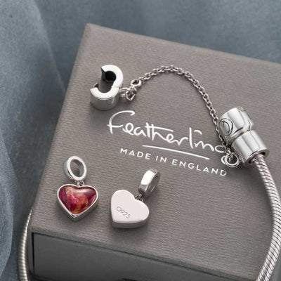 Flower Silver Heart Dangle Charm | Dried Flower Jewellery | Featherlings UK