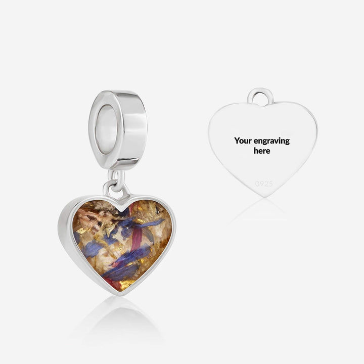 Flower Silver Heart Dangle Charm | Dried Flower Jewellery | Featherlings UK