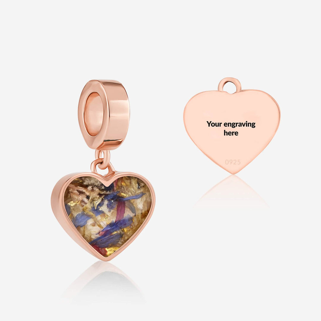 Flower Rose Gold Heart Dangle Charm | Dried Flower Jewellery | Featherlings UK