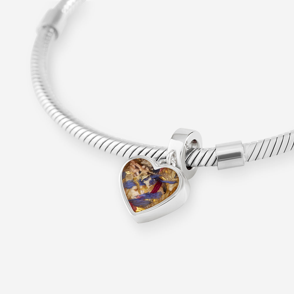 Flower Silver Heart Dangle Charm | Dried Flower Jewellery | Featherlings UK