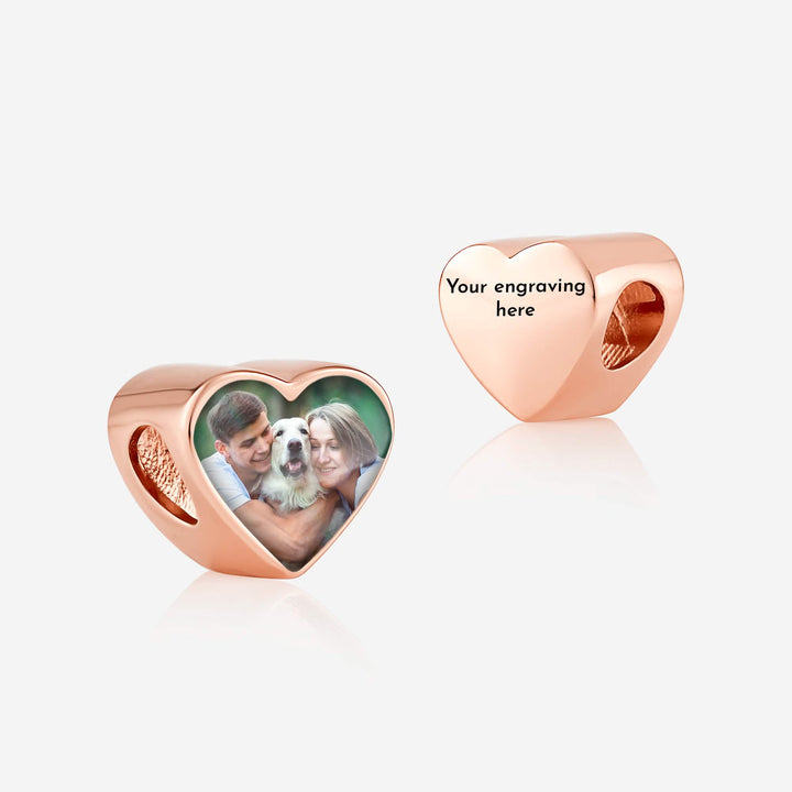 Rose engraved photo charm | Rose Gold Photo Charm | Featherlings UK