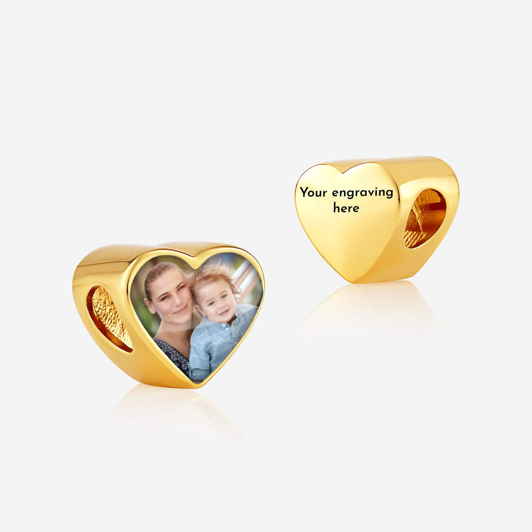 Gold engraved photo charm | Rose Gold Photo Charm | Featherlings UK