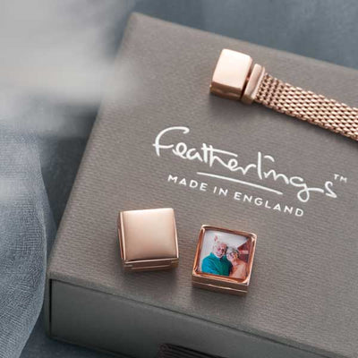 Rose Gold Engraved Square Photo Charm | Photo Charms | Featherlings UK
