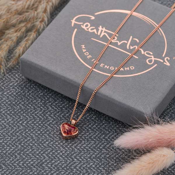 Flower Rose Gold Heart Necklace | Dried Flower Jewellery | Featherlings UK