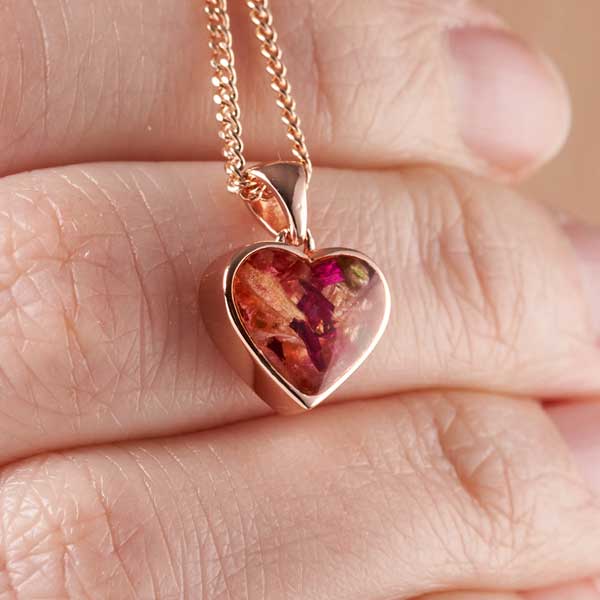 Flower Rose Gold Heart Necklace | Dried Flower Jewellery | Featherlings UK
