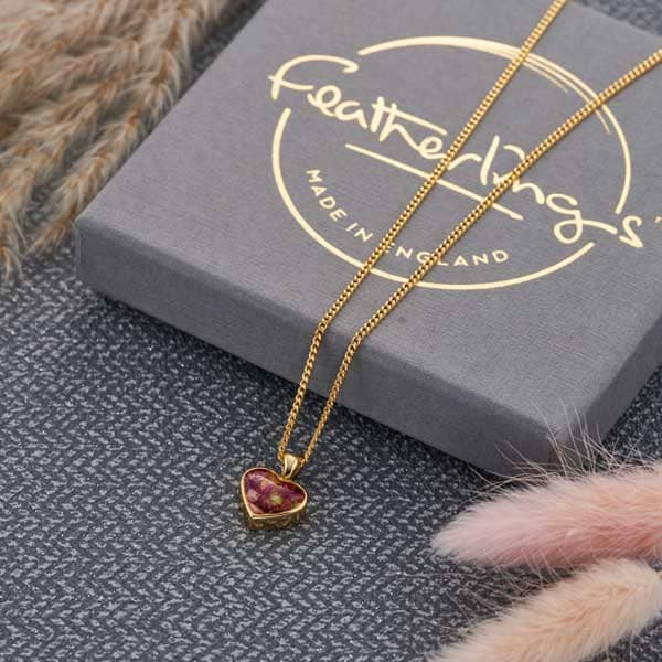 Flower Yellow Gold Heart Necklace | Dried Flower Jewellery | Featherlings UK