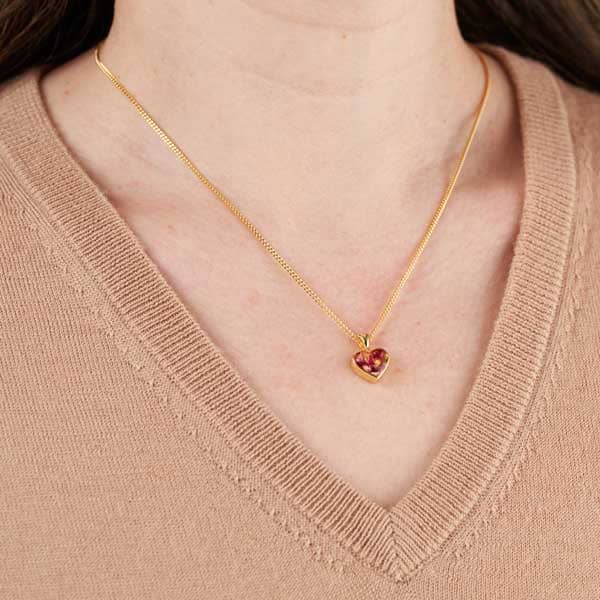 Flower Yellow Gold Heart Necklace | Dried Flower Jewellery | Featherlings UK