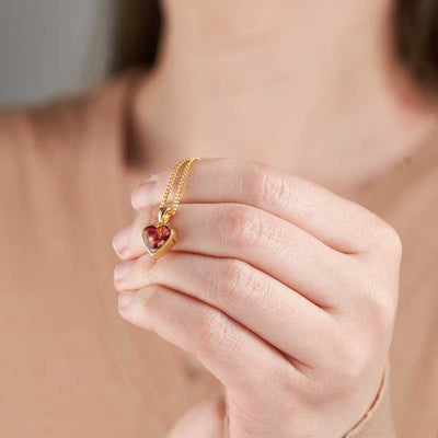 Flower Yellow Gold Heart Necklace | Dried Flower Jewellery | Featherlings UK
