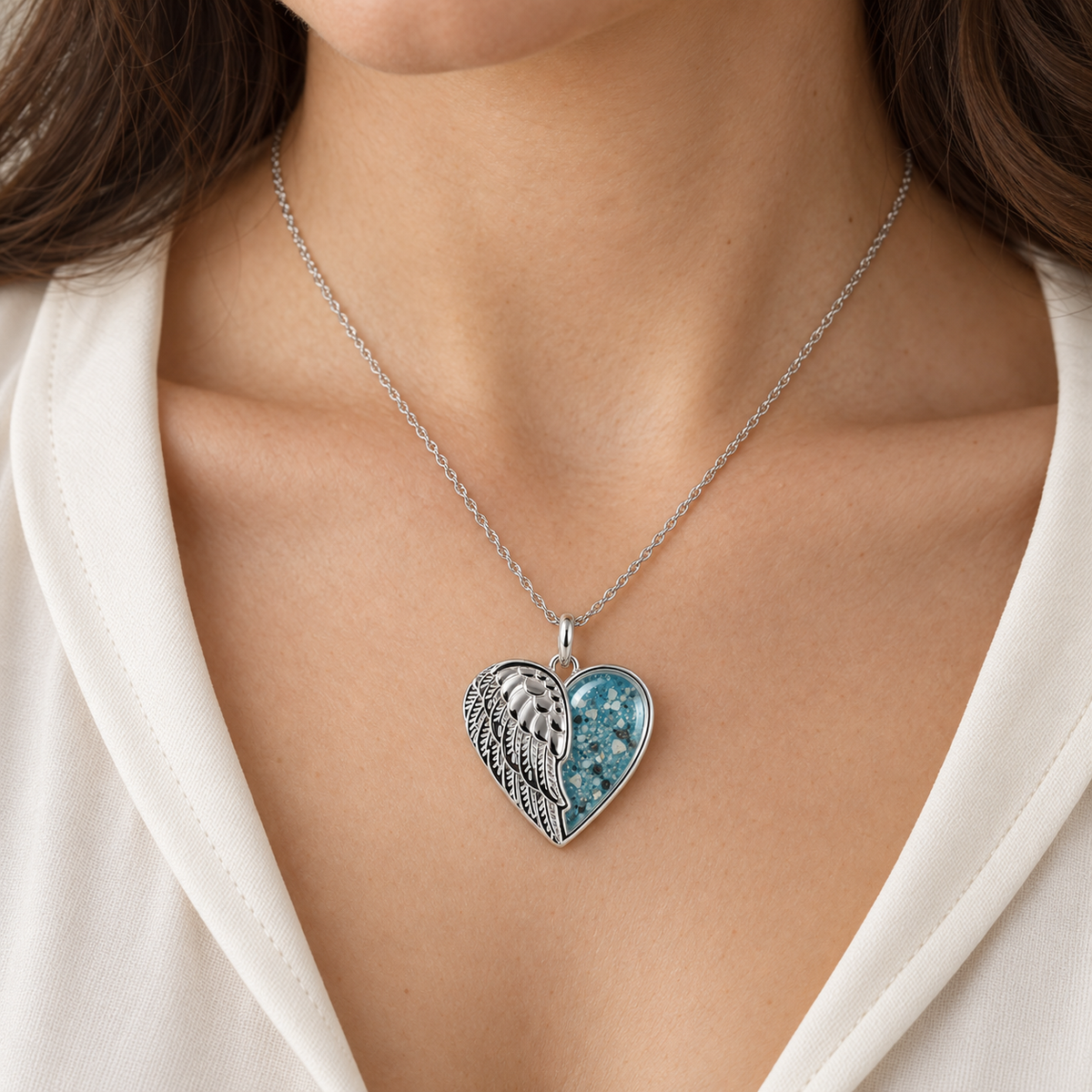 Angel Wing Heart Ashes Necklace — lifestyle