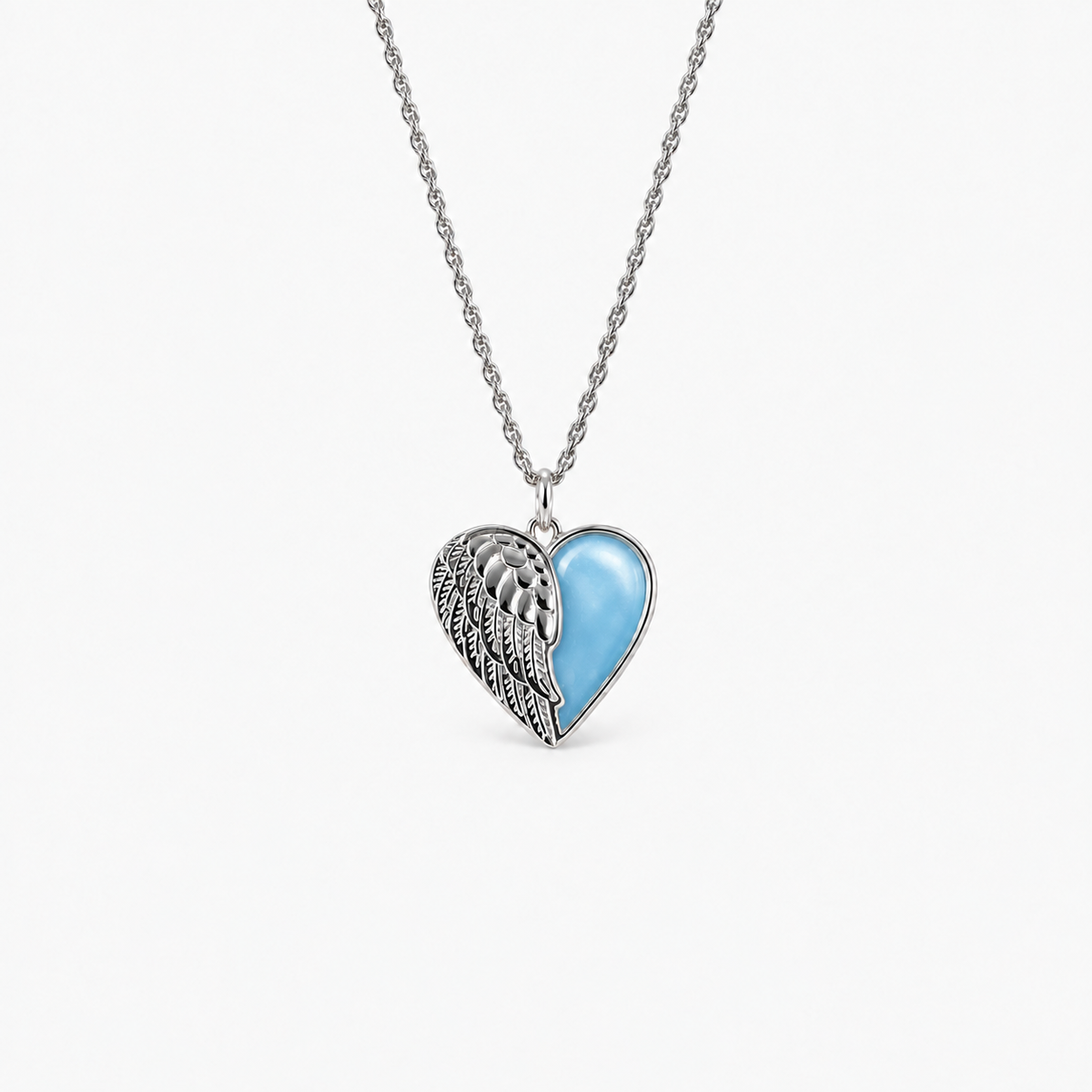 Angel Wing Heart Ashes Necklace — Sky Blue, hidden ashes