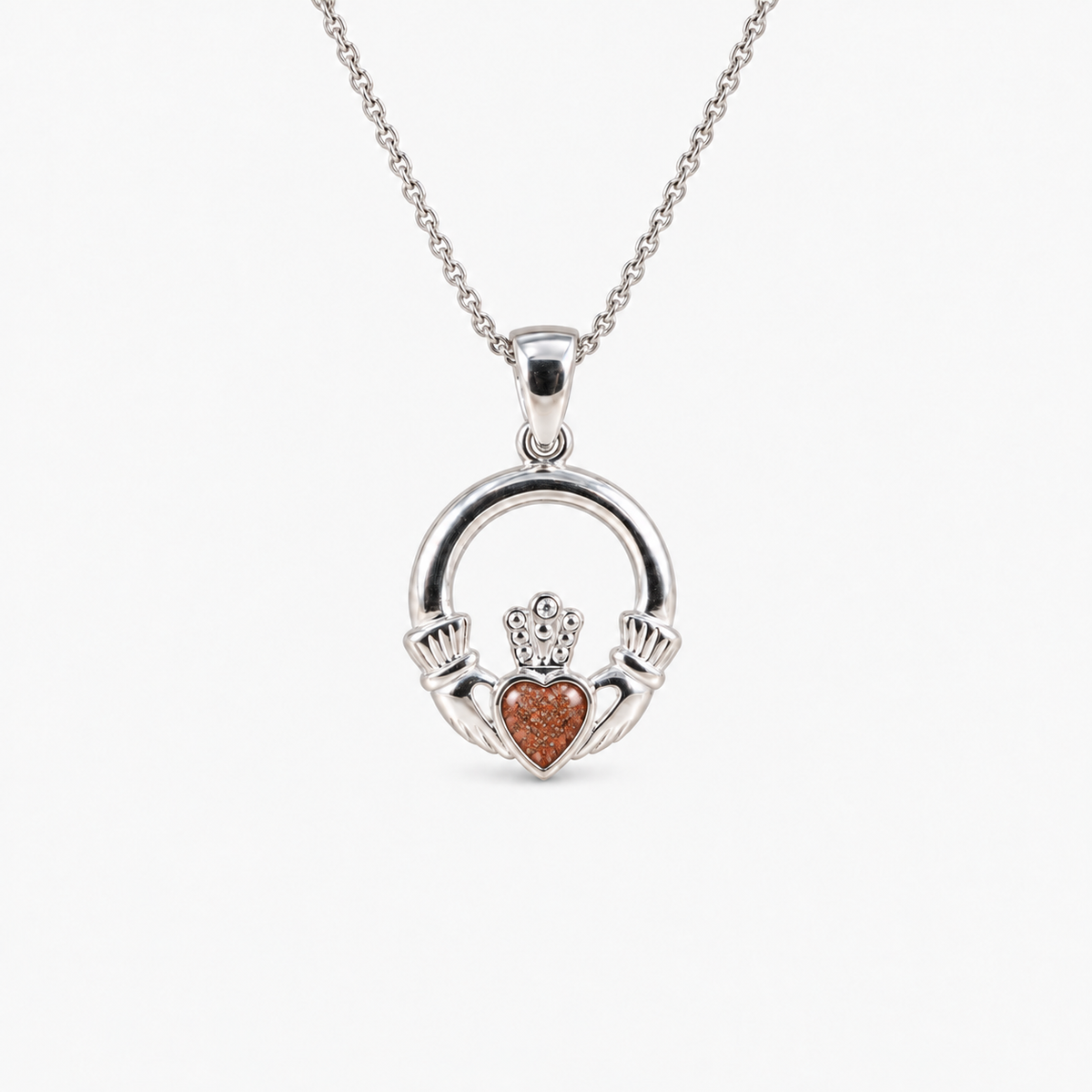 Claddagh Ashes Necklace in Copper with visible inclusions