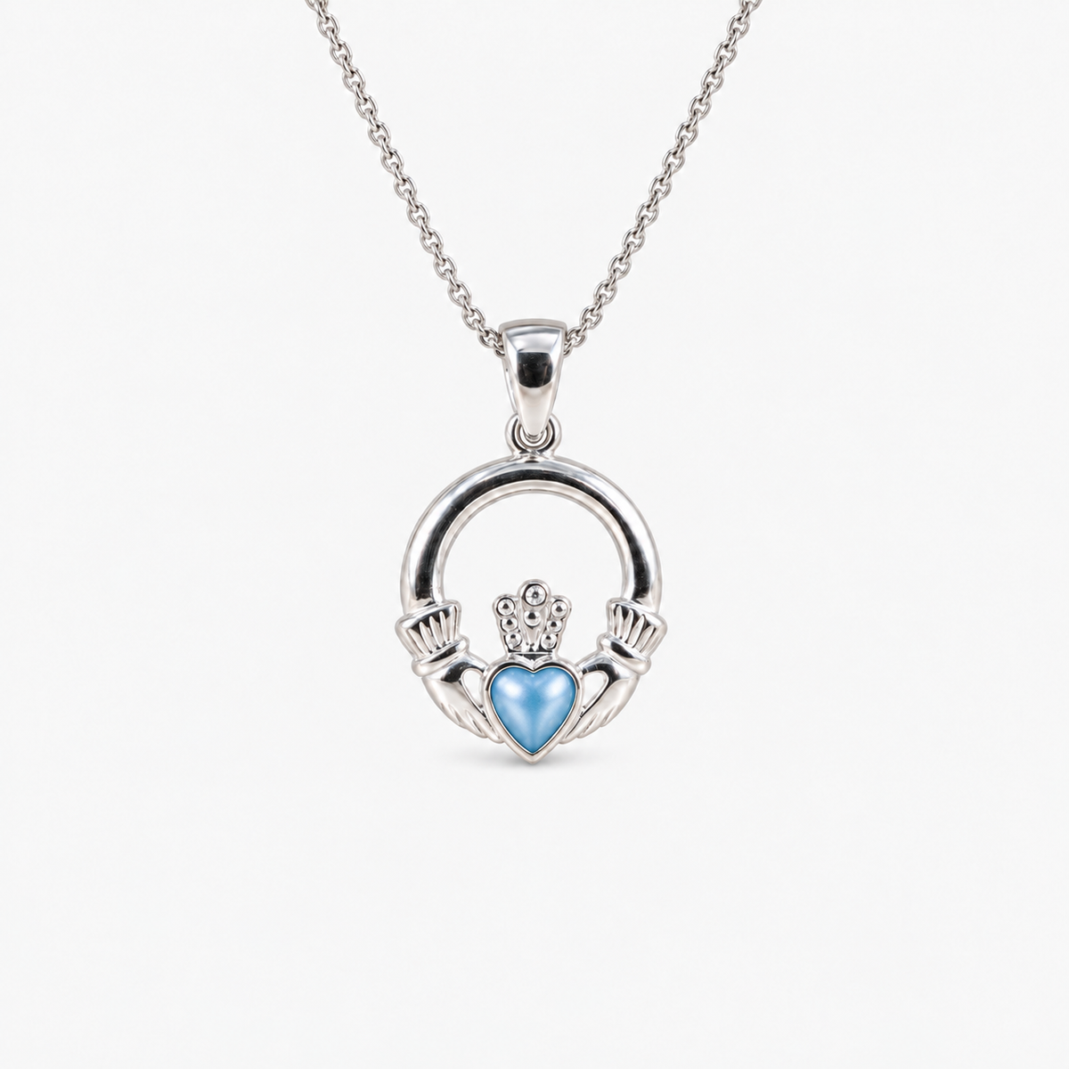 Claddagh Ashes Necklace in Sky Blue with hidden inclusions