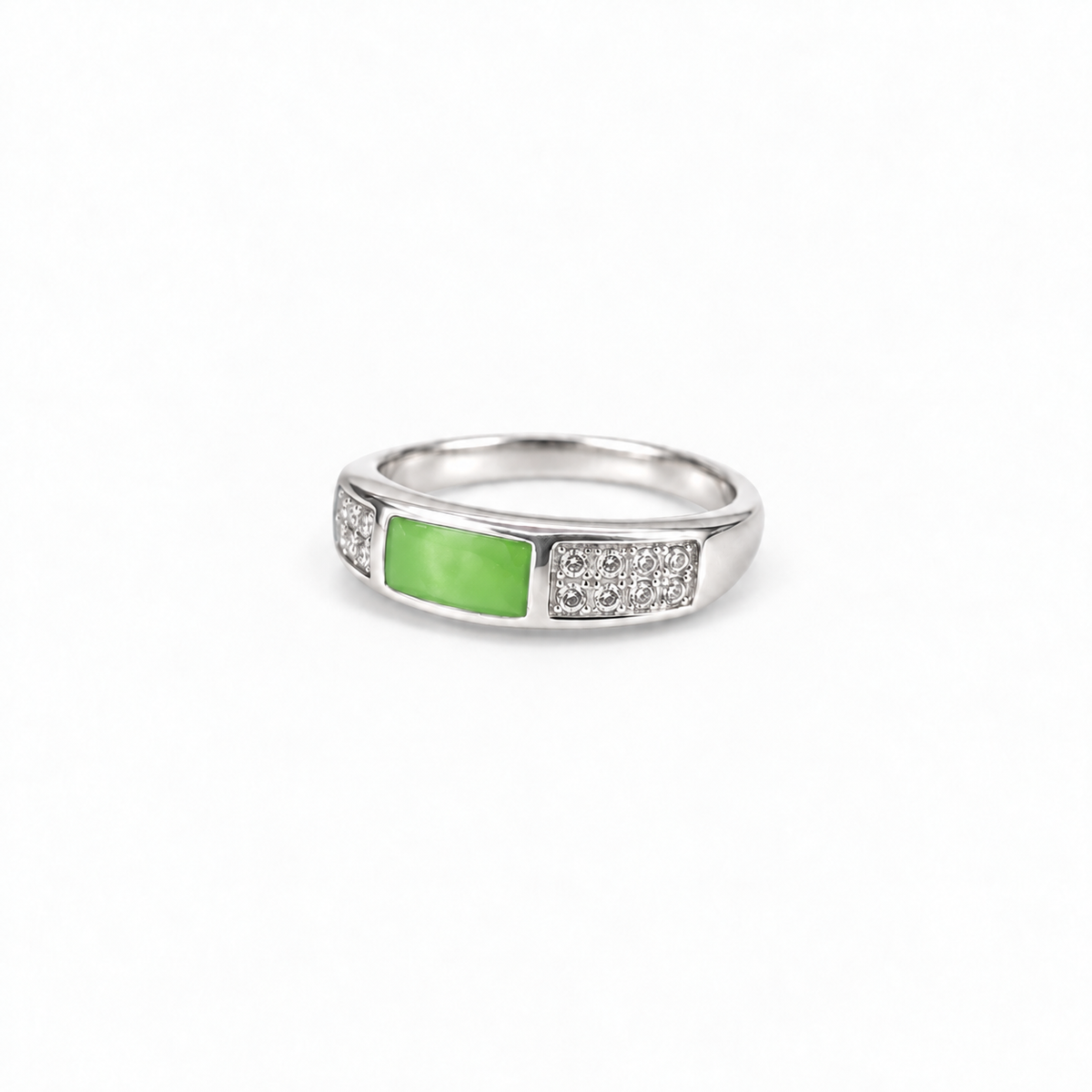 crystal channel silver ashes ring in Apple Green, hidden inclusions