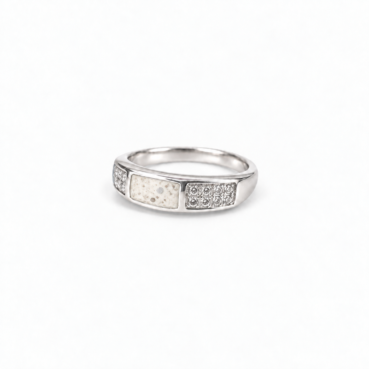 crystal channel silver ashes ring in Pearl, visible inclusions