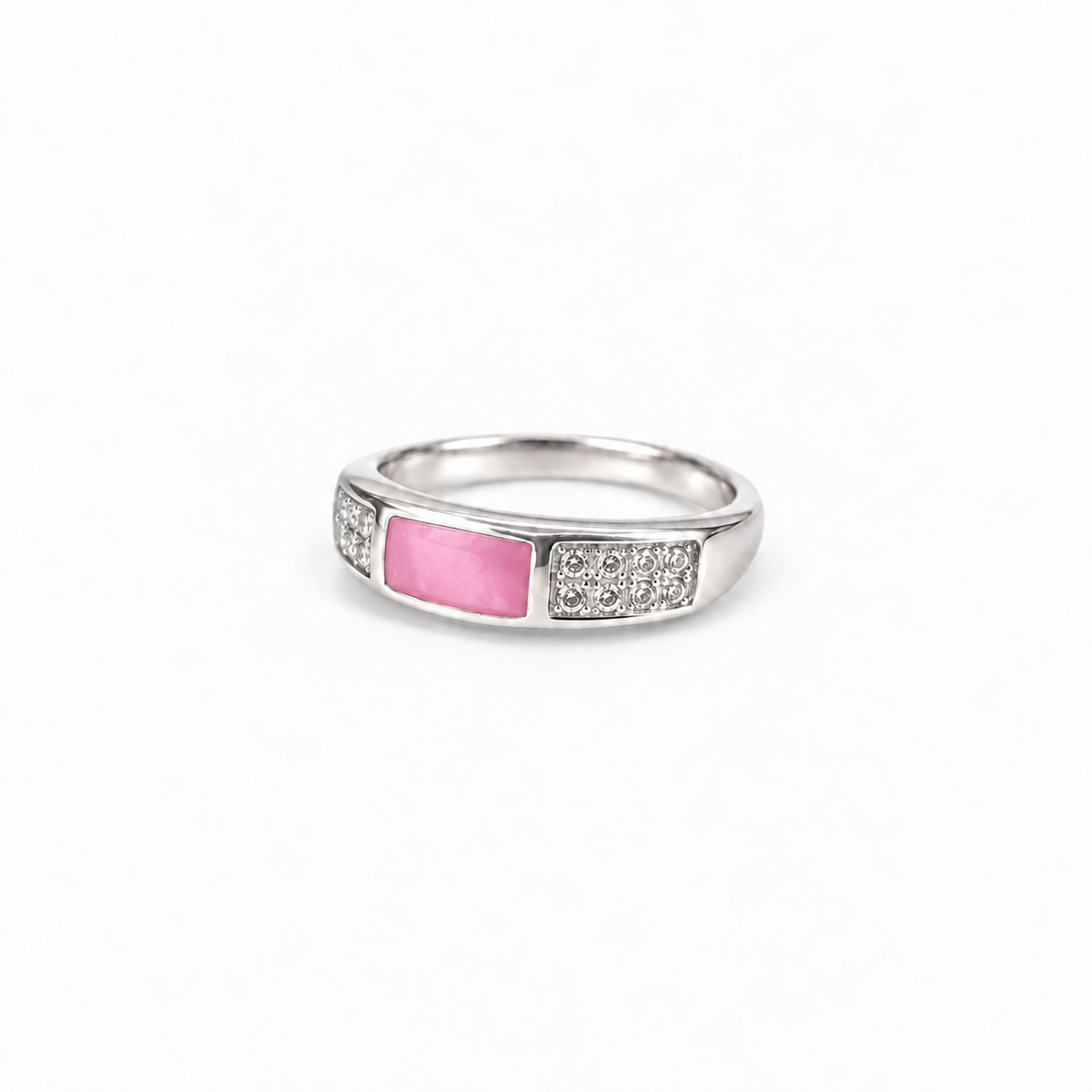 crystal channel silver ashes ring in Pink, hidden inclusions