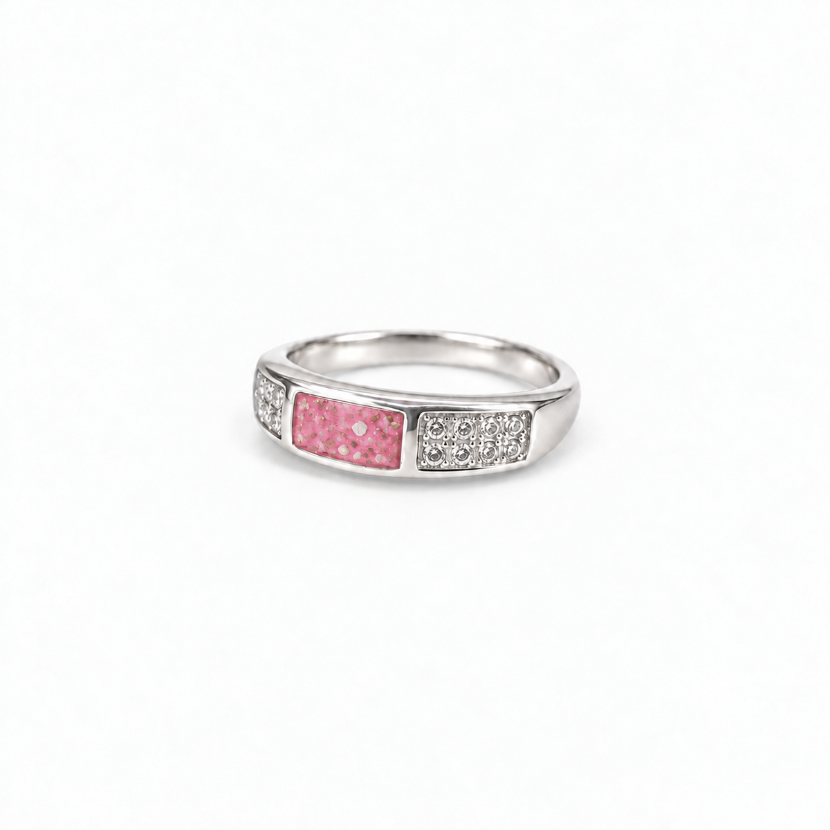 crystal channel silver ashes ring in Pink, visible inclusions