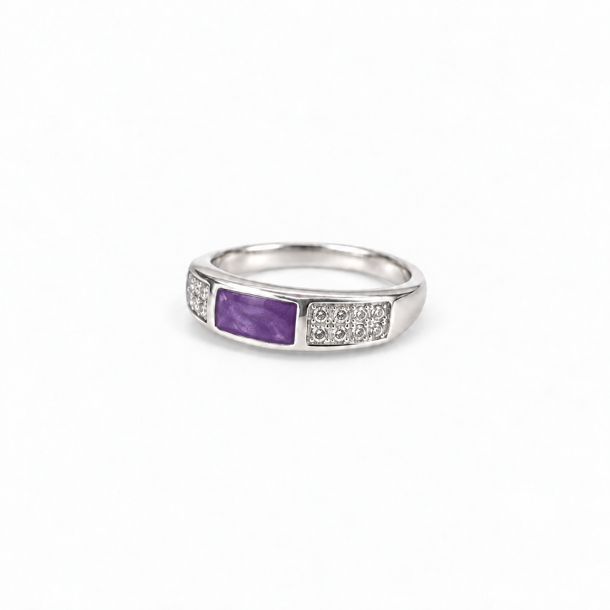 crystal channel silver ashes ring in Purple, hidden inclusions