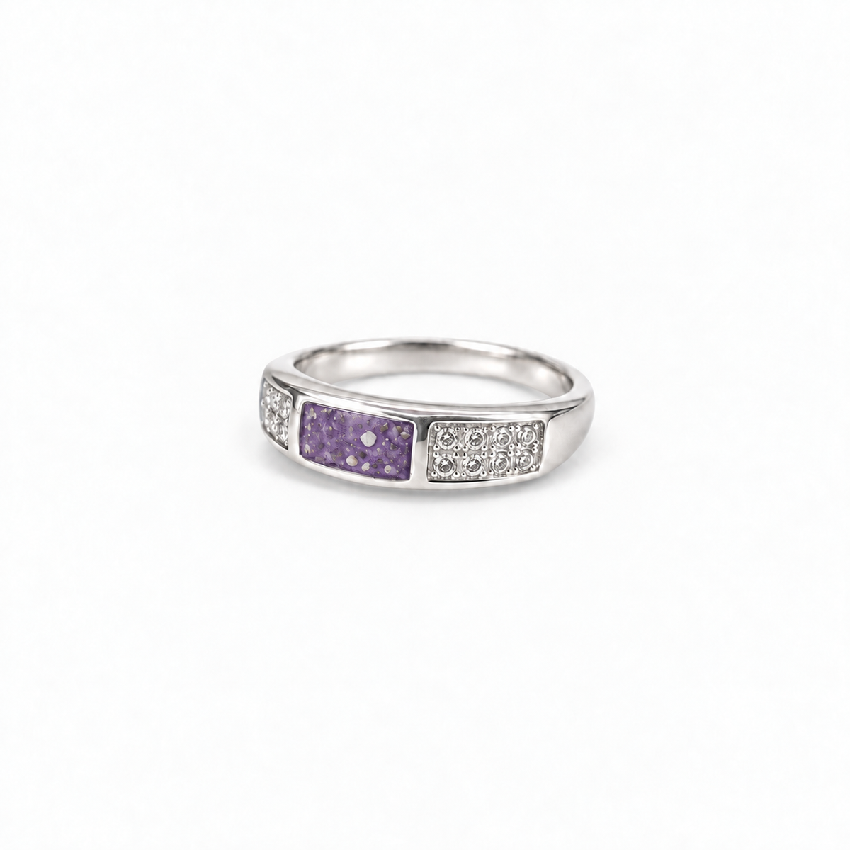 crystal channel silver ashes ring in Purple, visible inclusions