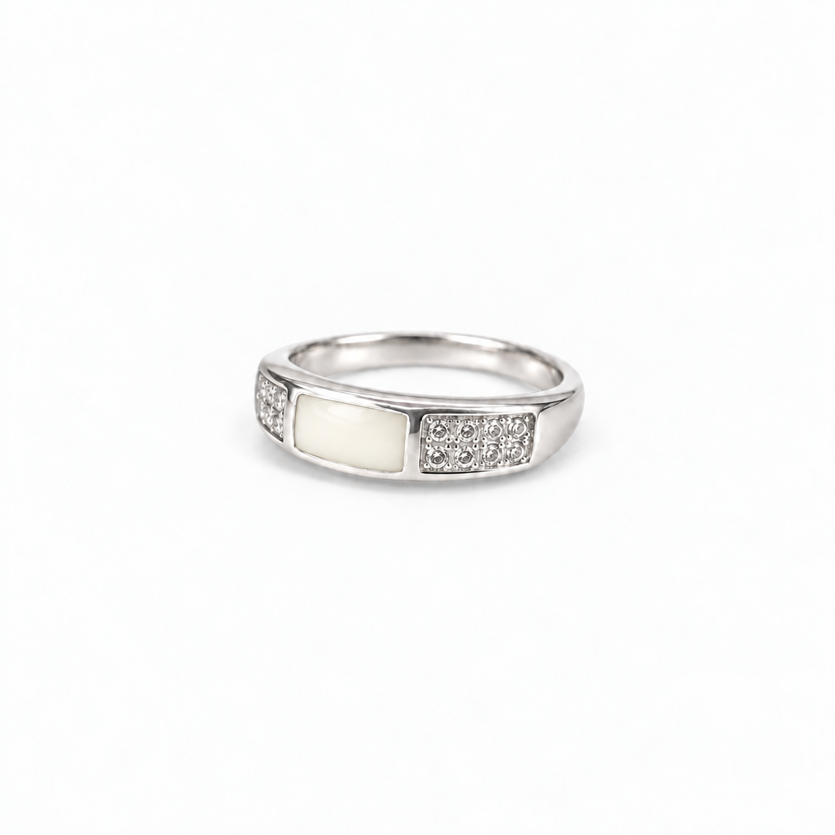 crystal channel breast milk ring in 925 sterling silver with natural ivory resin