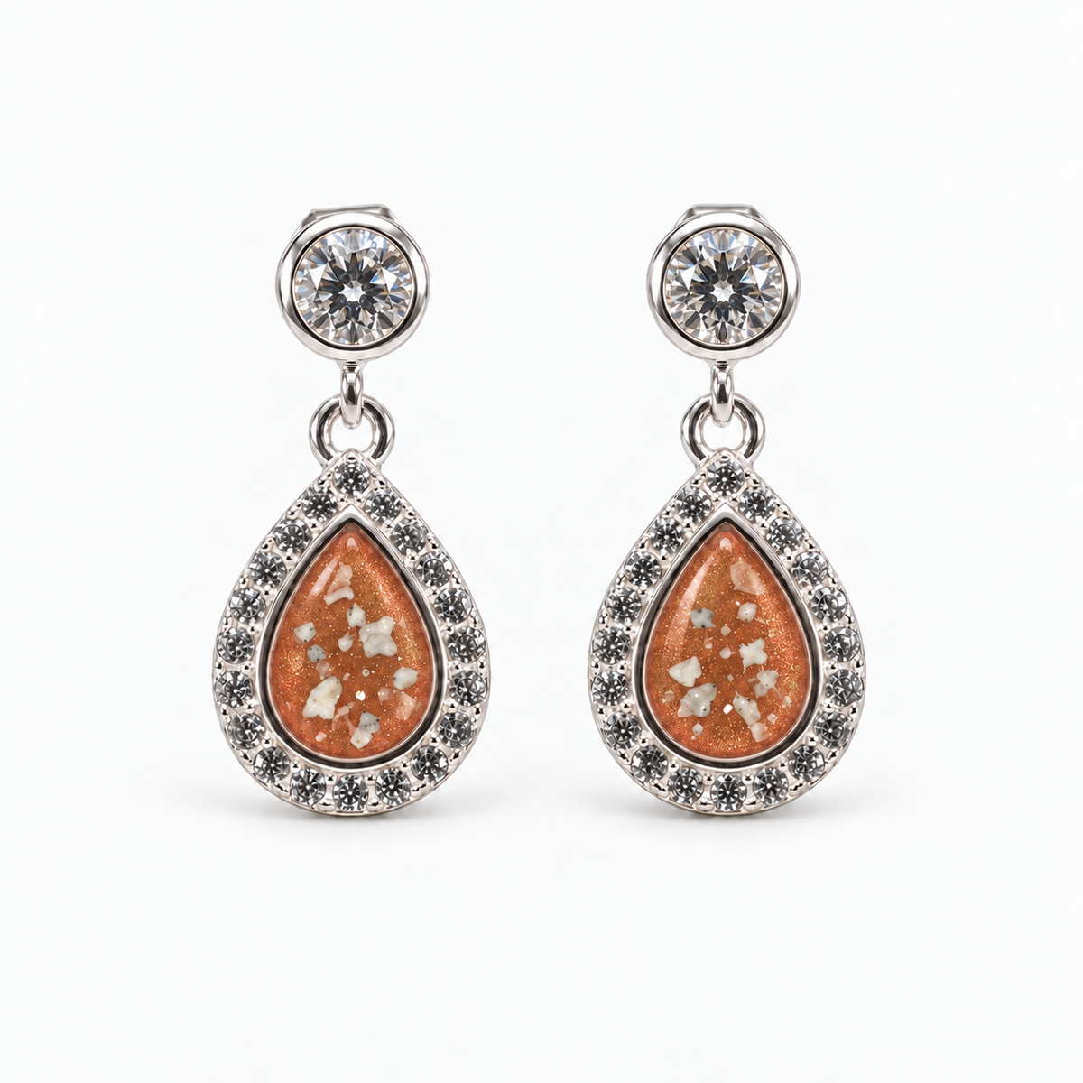 crystal halo teardrop ashes earrings — Copper, visible ashes