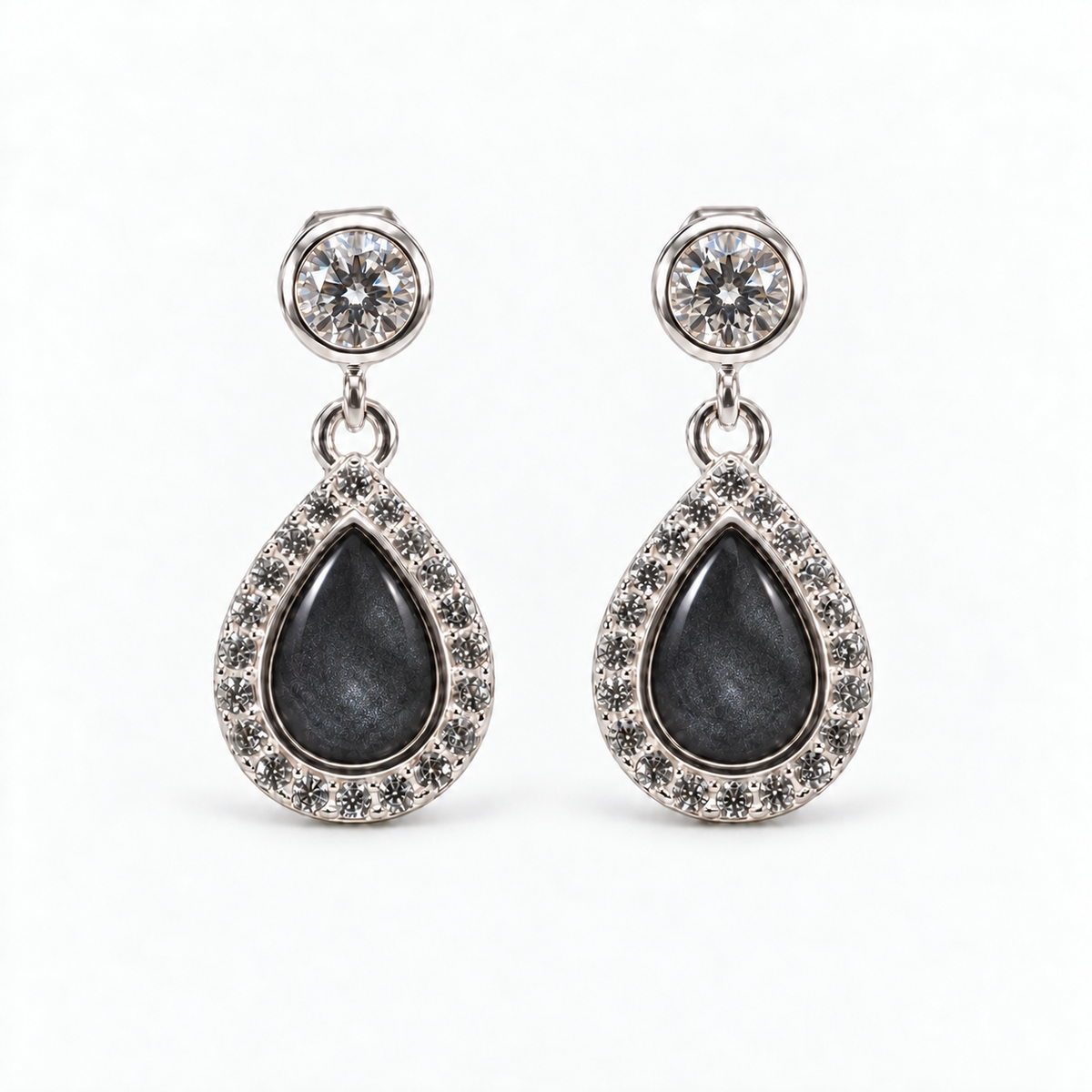 crystal halo teardrop ashes earrings — Midnight, hidden ashes